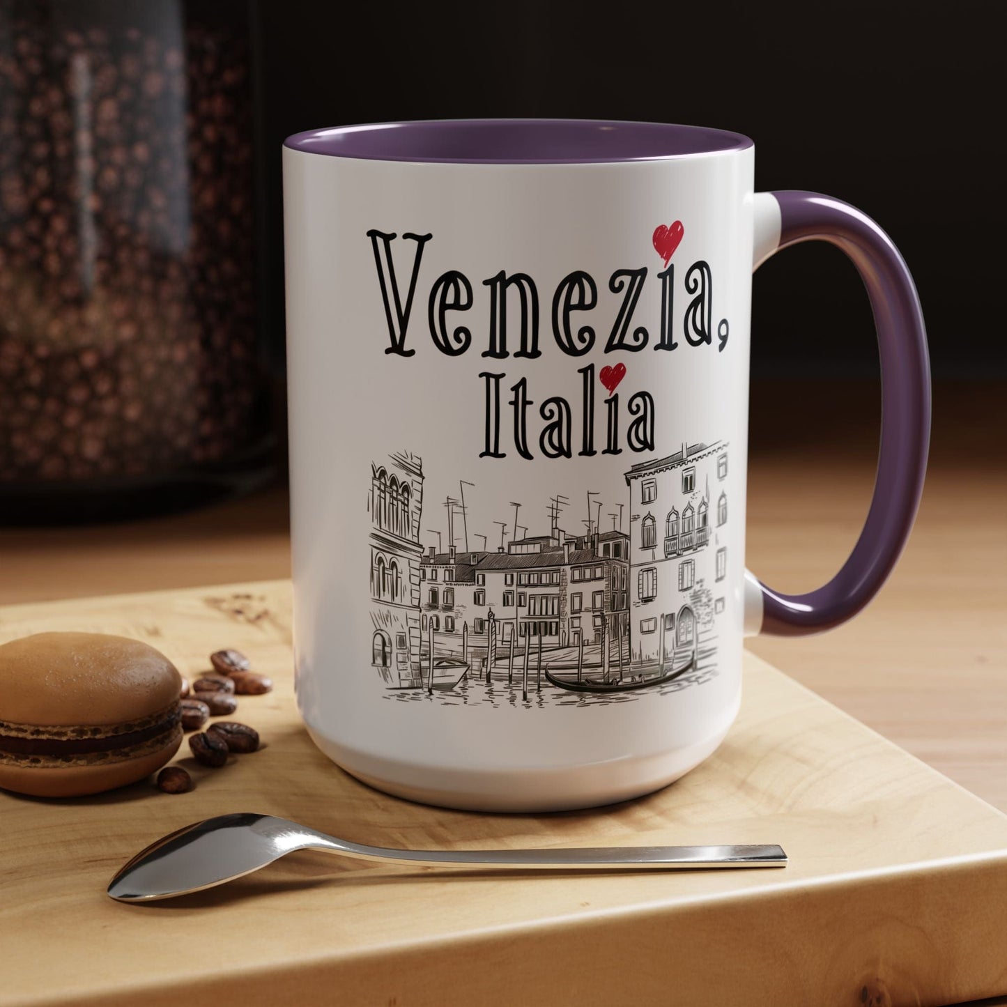 Monochrome Dreams of Venice Italy 15oz Mug Purple / 15oz
