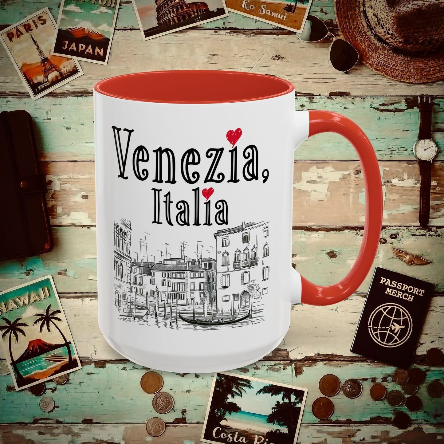 Monochrome Dreams of Venice Italy 15oz Mug Red / 15oz