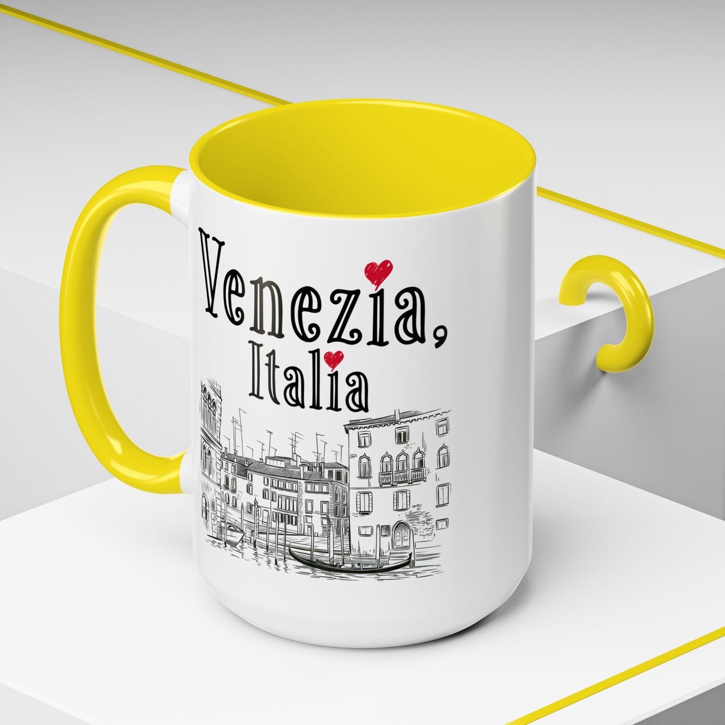 Monochrome Dreams of Venice Italy 15oz Mug Yellow / 15oz