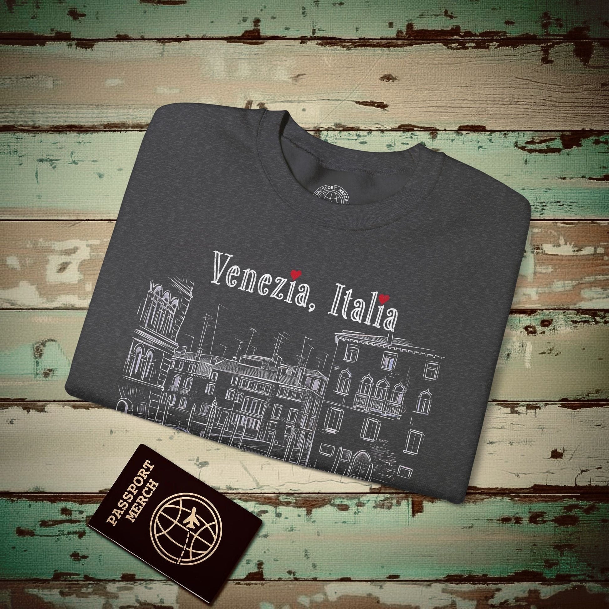 Monochrome Dreams of Venice Italy Crewneck Dark Heather / S