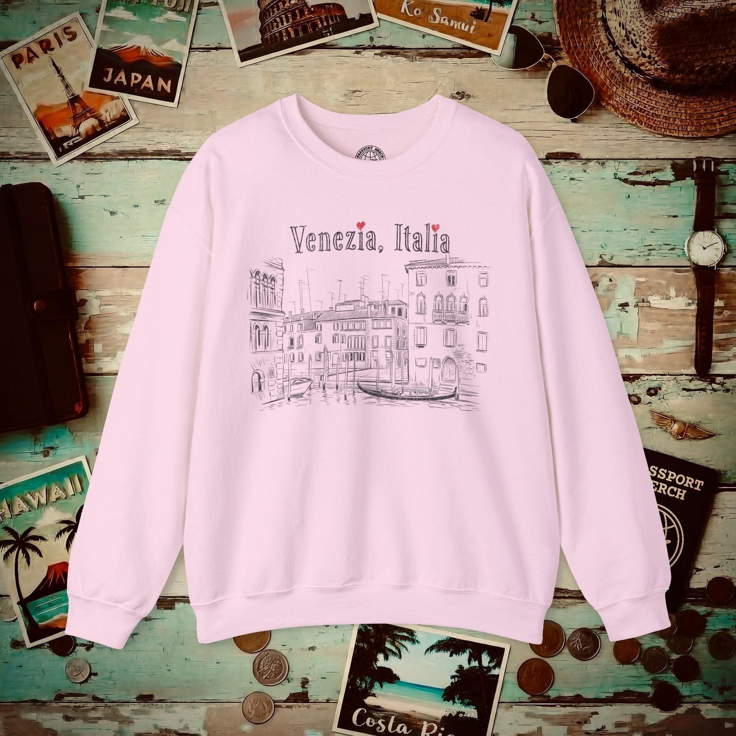 Monochrome Dreams of Venice Italy Crewneck Light Pink / S