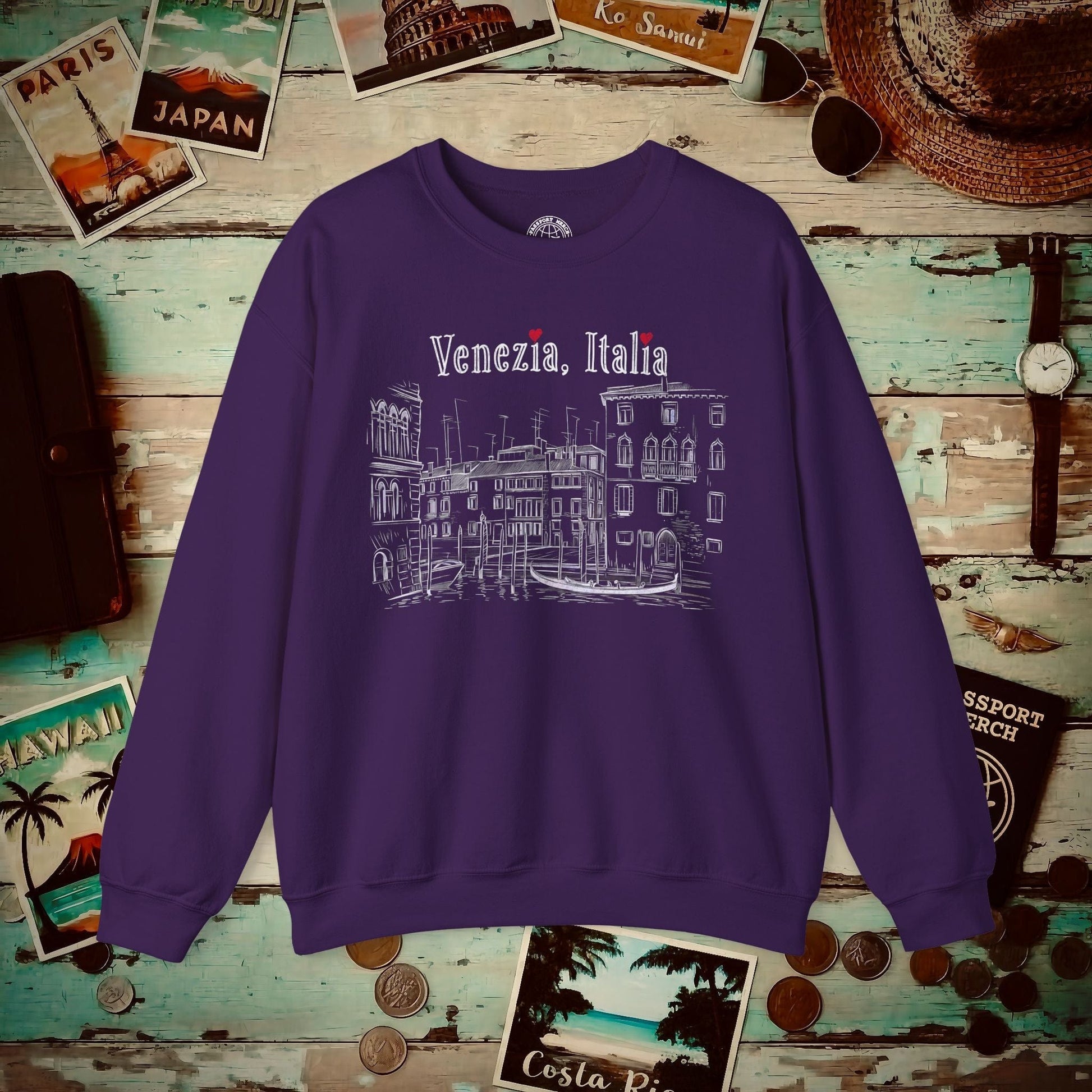 Monochrome Dreams of Venice Italy Crewneck Purple / S