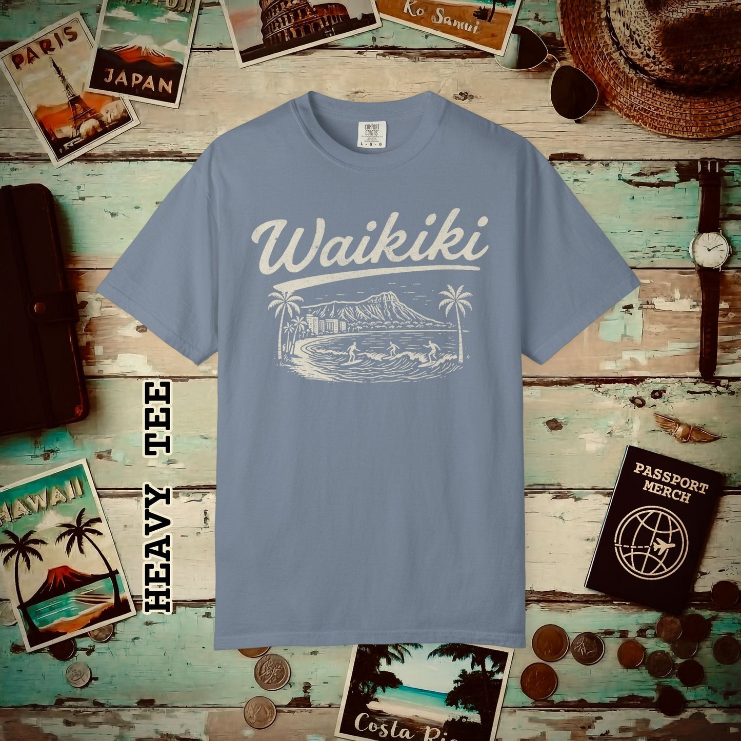 Monochrome Dreams of Waikiki, Hawaii Heavy Tee Blue Jean / S