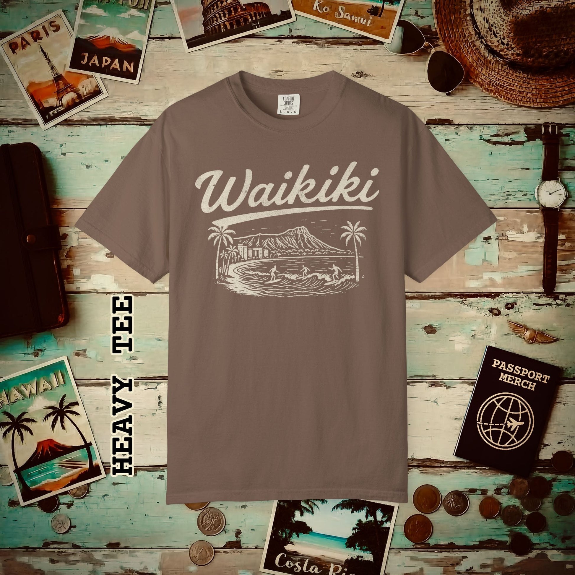 Monochrome Dreams of Waikiki, Hawaii Heavy Tee Espresso / S