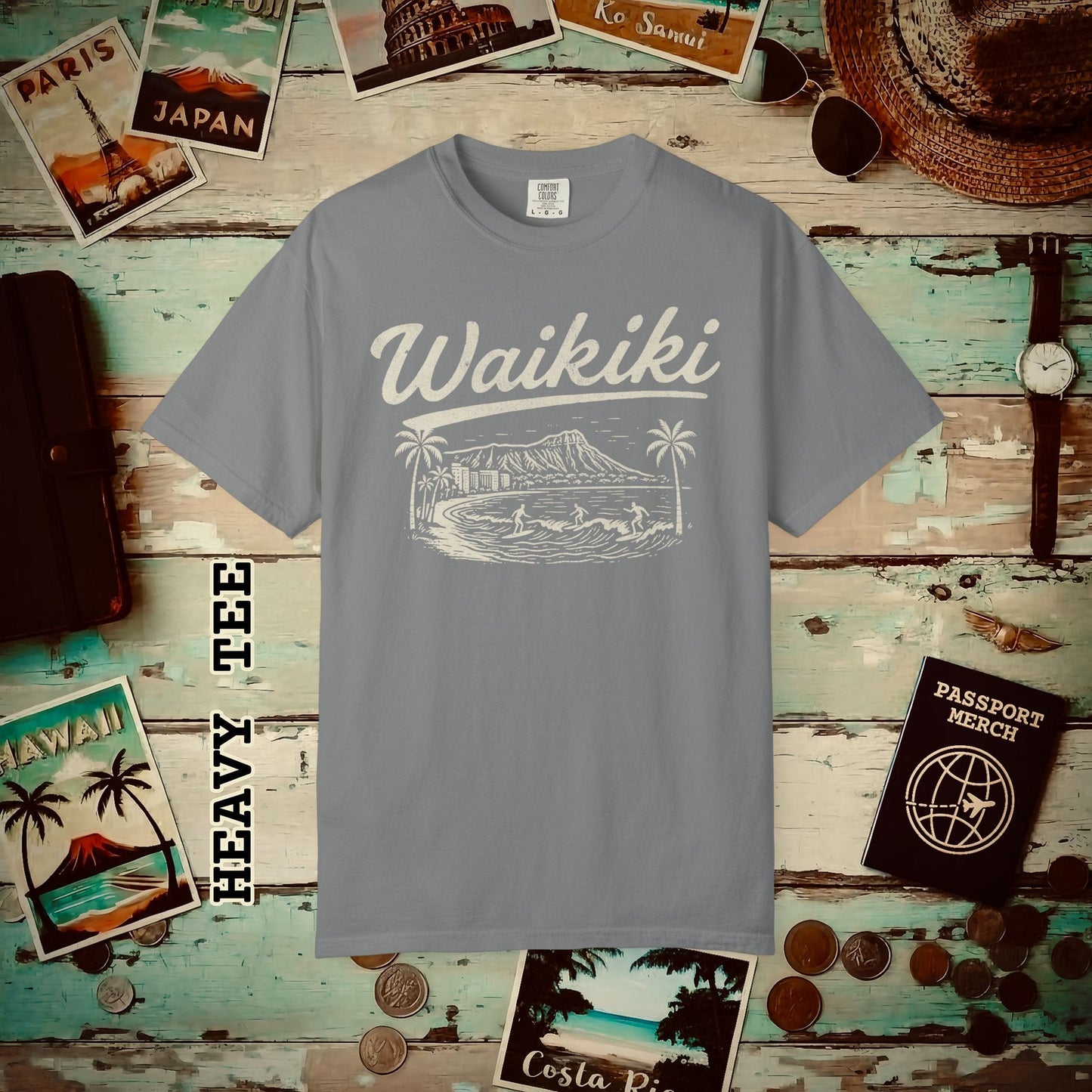 Monochrome Dreams of Waikiki, Hawaii Heavy Tee Grey / S