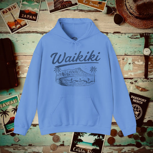 Monochrome Dreams of Waikiki, Hawaii Hoodie Carolina Blue / S