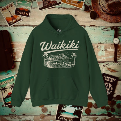 Monochrome Dreams of Waikiki, Hawaii Hoodie Forest Green / S