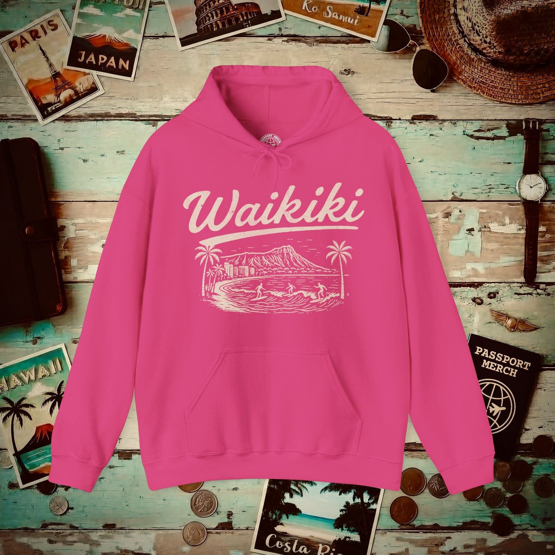 Monochrome Dreams of Waikiki, Hawaii Hoodie Heliconia / S
