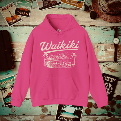 Monochrome Dreams of Waikiki, Hawaii Hoodie Heliconia / S