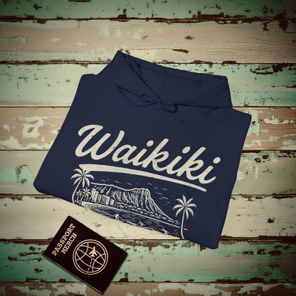 Monochrome Dreams of Waikiki, Hawaii Hoodie Navy / S