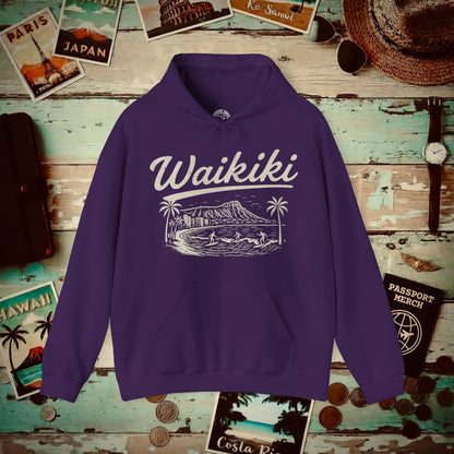 Monochrome Dreams of Waikiki, Hawaii Hoodie Purple / S