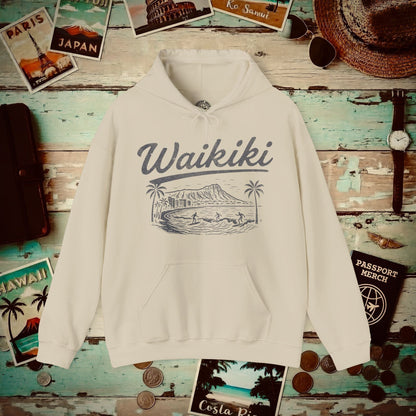 Monochrome Dreams of Waikiki, Hawaii Hoodie Sand / S