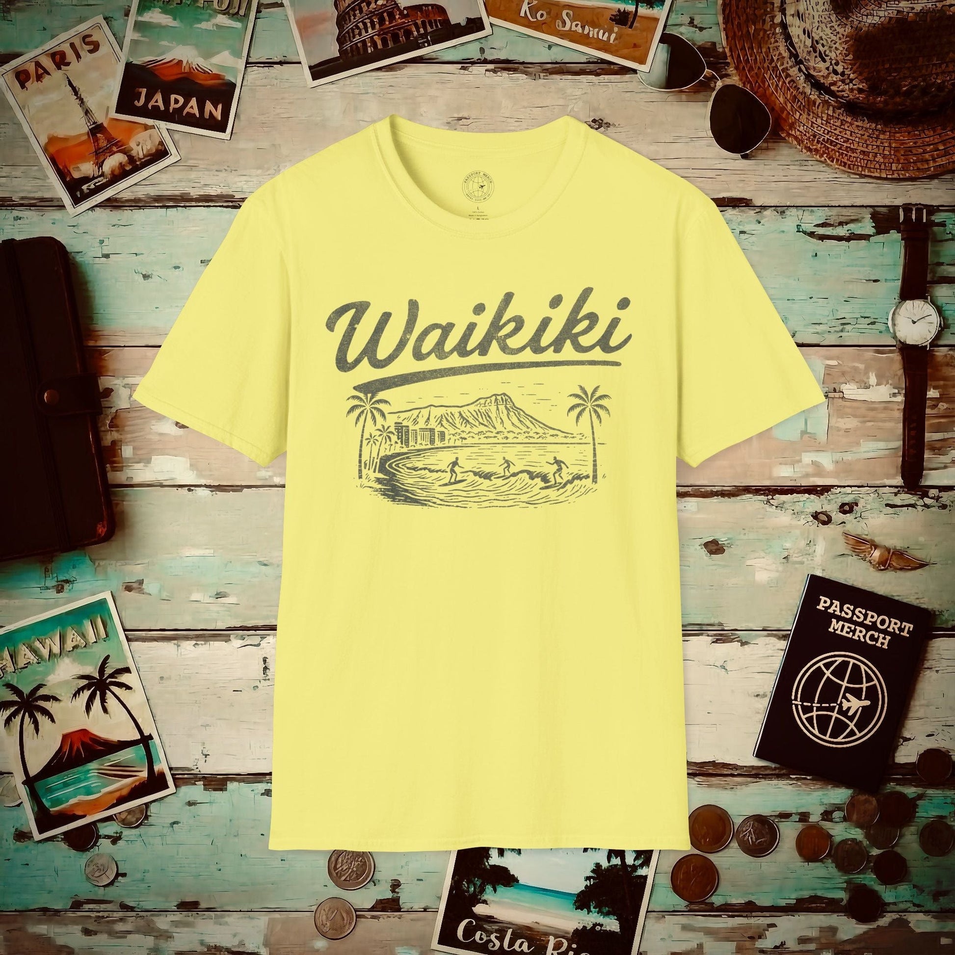 Monochrome Dreams of Waikiki, Hawaii T-Shirt Cornsilk / S