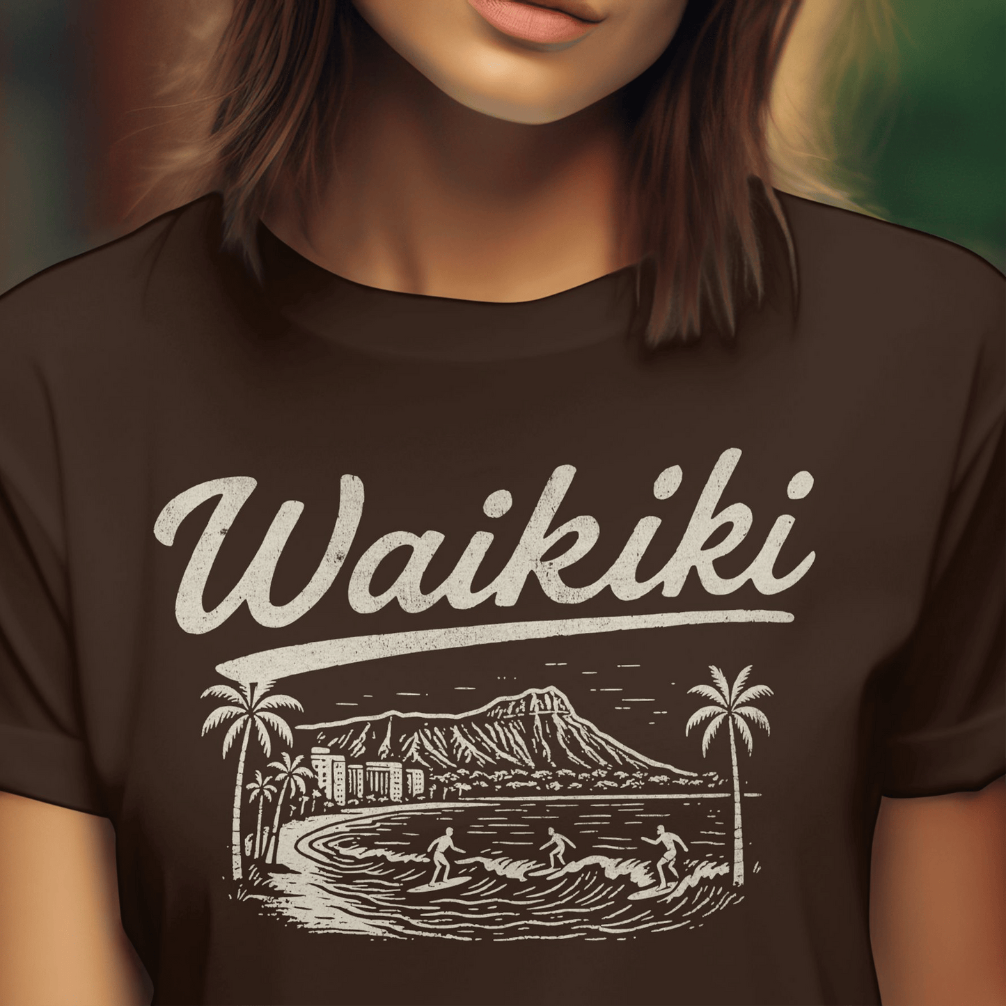 Monochrome Dreams of Waikiki, Hawaii T-Shirt Dark Chocolate / S