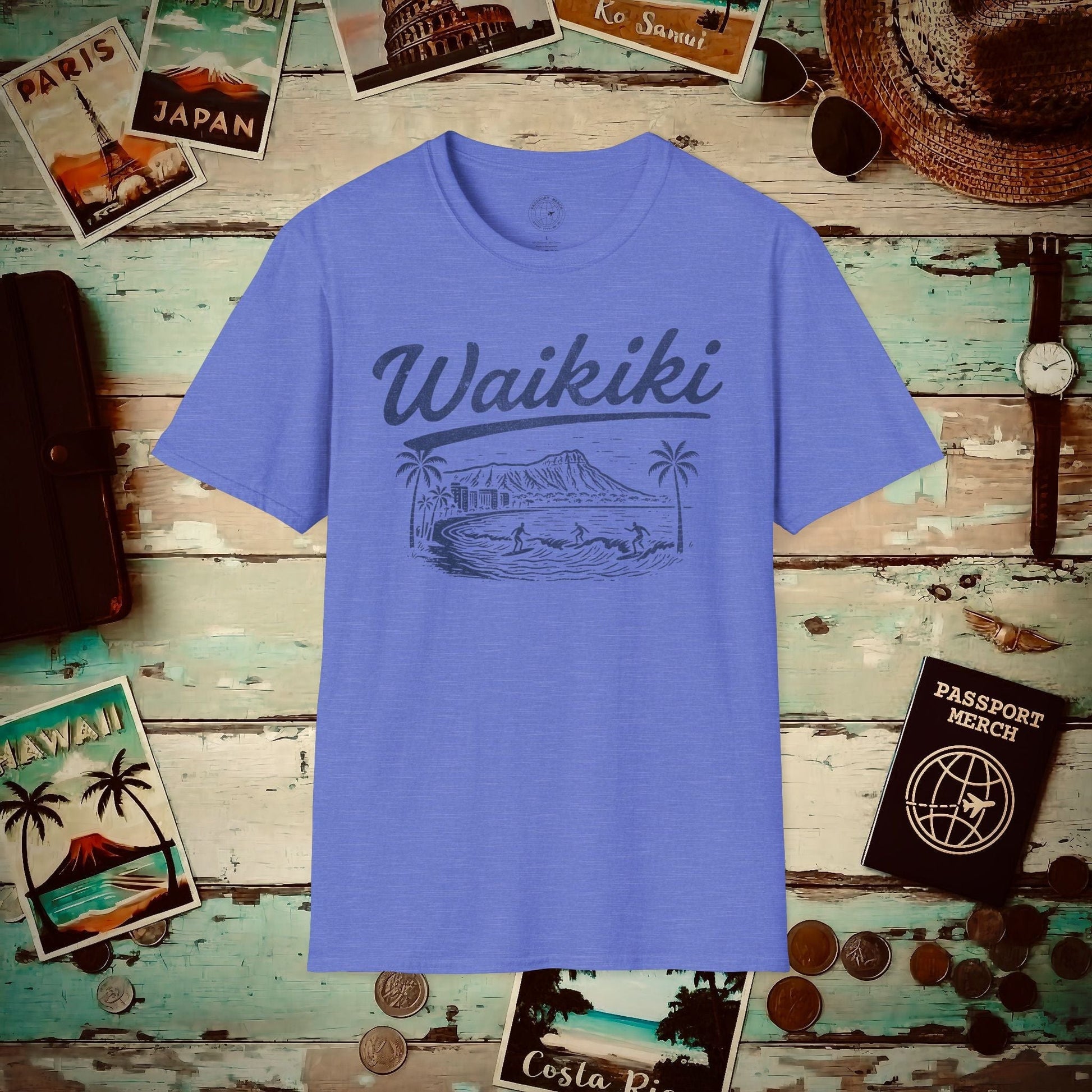 Monochrome Dreams of Waikiki, Hawaii T-Shirt Heather Royal / S