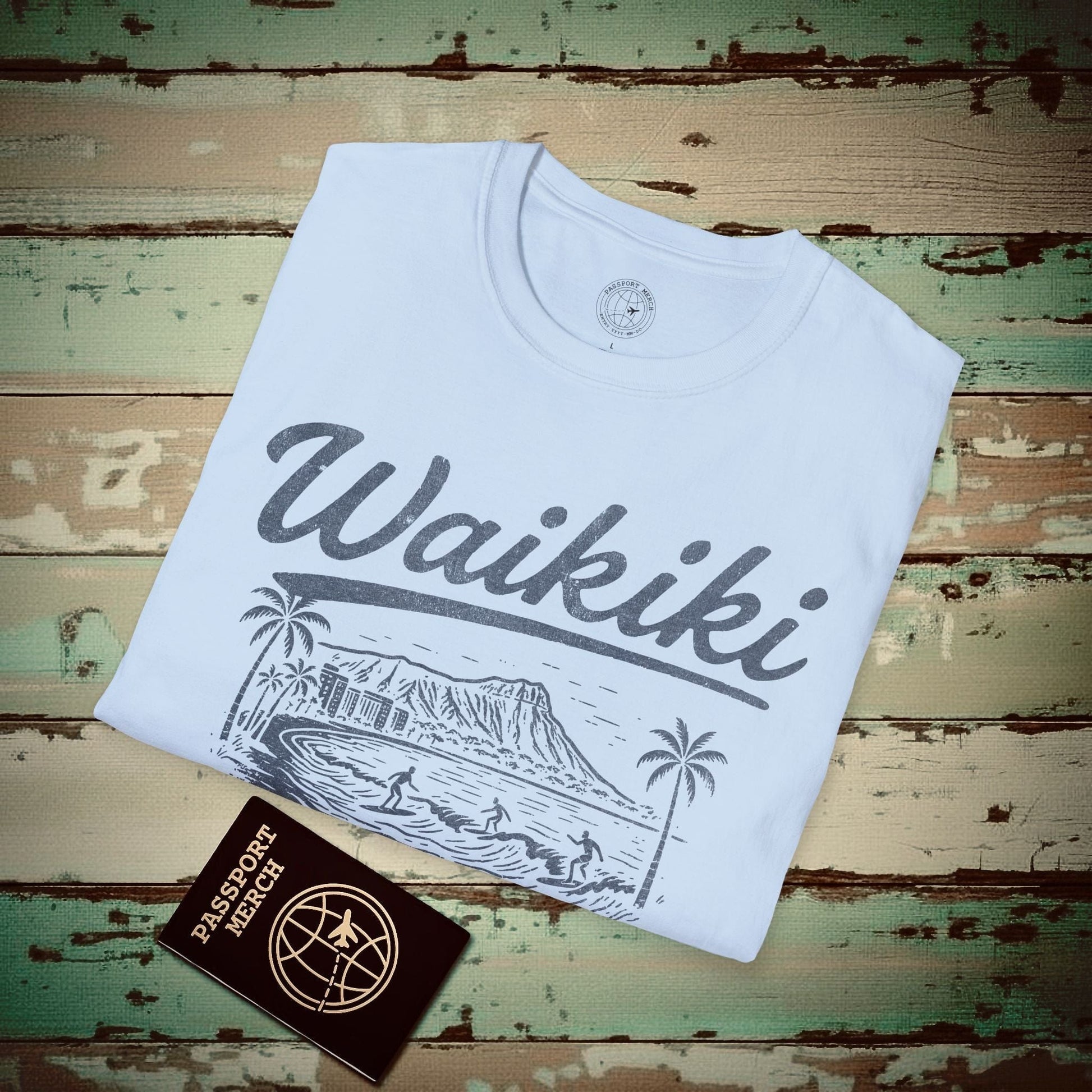 Monochrome Dreams of Waikiki, Hawaii T-Shirt Light Blue / S