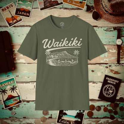 Monochrome Dreams of Waikiki, Hawaii T-Shirt Military Green / S
