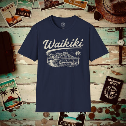Monochrome Dreams of Waikiki, Hawaii T-Shirt Navy / S