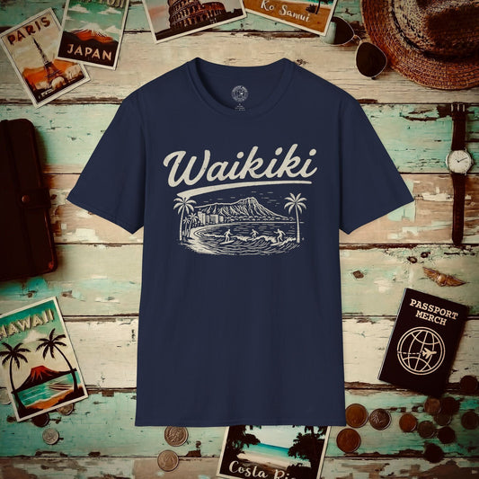 Monochrome Dreams of Waikiki, Hawaii T-Shirt Navy / S
