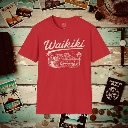 Monochrome Dreams of Waikiki, Hawaii T-Shirt Red / S