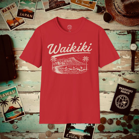 Monochrome Dreams of Waikiki, Hawaii T-Shirt Red / S