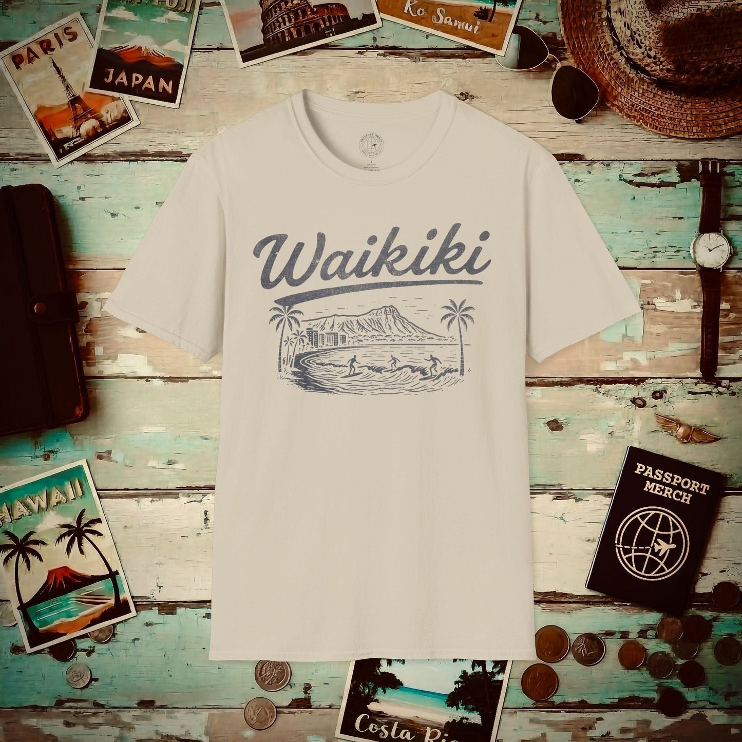 Monochrome Dreams of Waikiki, Hawaii T-Shirt Sand / S