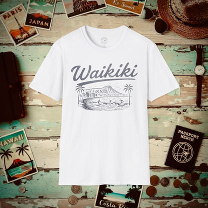 Monochrome Dreams of Waikiki, Hawaii T-Shirt White / S