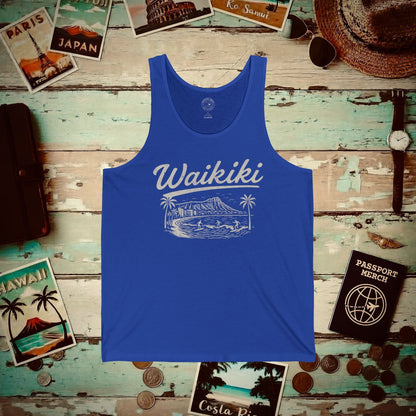 Monochrome Dreams of Waikiki, Hawaii Tank Top True Royal / XS