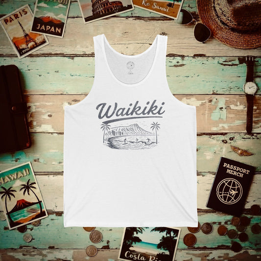 Monochrome Dreams of Waikiki, Hawaii Tank Top White / XS