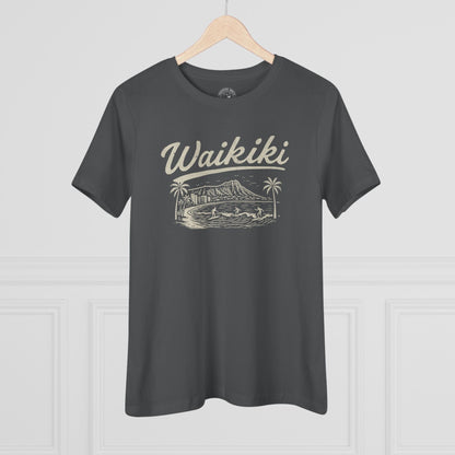 Monochrome Dreams of Waikiki, Hawaii, Womens Fit T-Shirt Asphalt / S