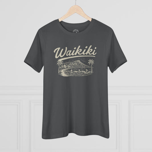 Monochrome Dreams of Waikiki, Hawaii, Womens Fit T-Shirt Asphalt / S
