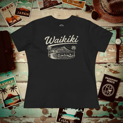 Monochrome Dreams of Waikiki, Hawaii, Womens Fit T-Shirt Black / S