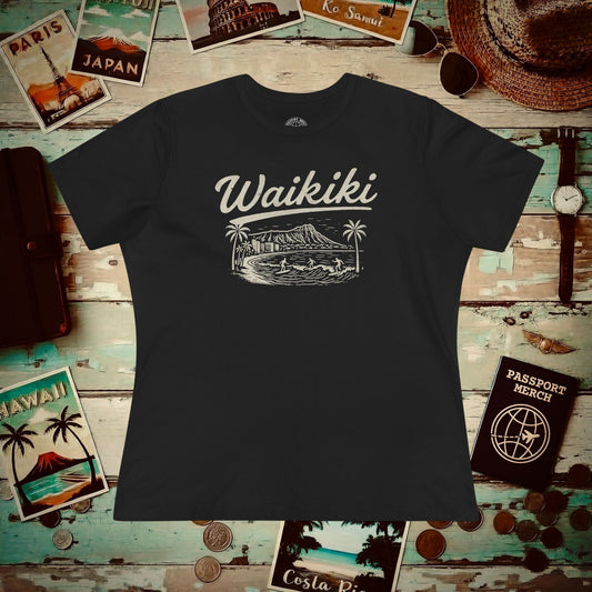 Monochrome Dreams of Waikiki, Hawaii, Womens Fit T-Shirt Black / S