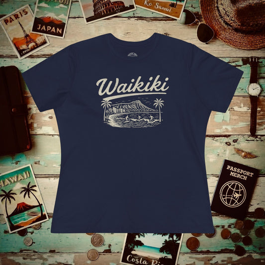 Monochrome Dreams of Waikiki, Hawaii, Womens Fit T-Shirt Navy / S