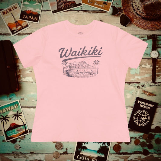 Monochrome Dreams of Waikiki, Hawaii, Womens Fit T-Shirt Pink / S