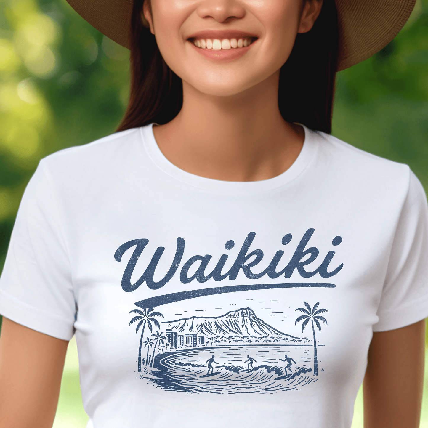 Monochrome Dreams of Waikiki, Hawaii, Womens Fit T-Shirt White / S