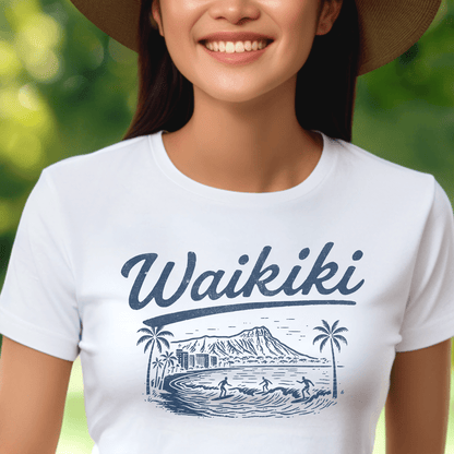 Monochrome Dreams of Waikiki, Hawaii, Womens Fit T-Shirt White / S