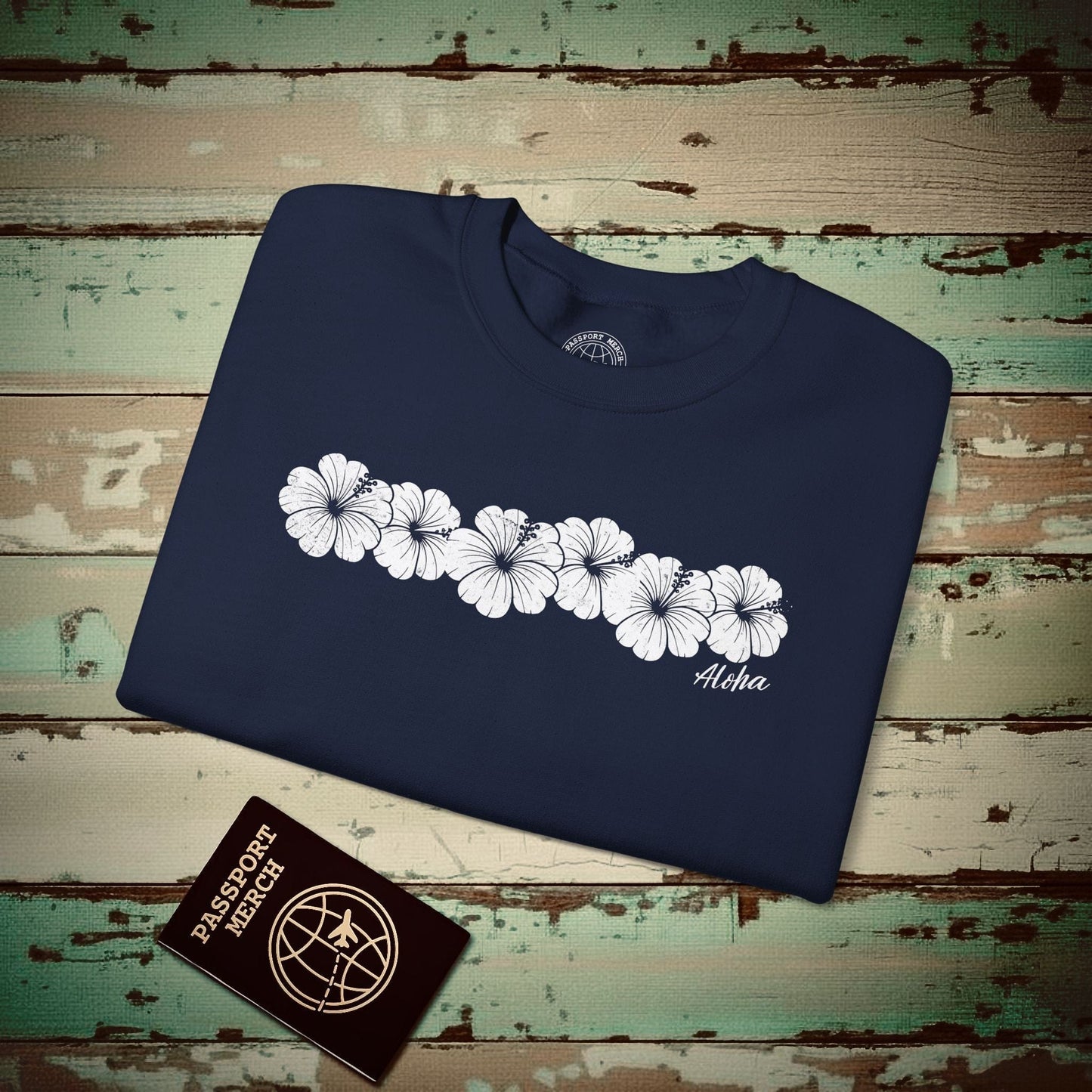 Monochrome Hibiscus, Hawaii Crewneck Navy / S