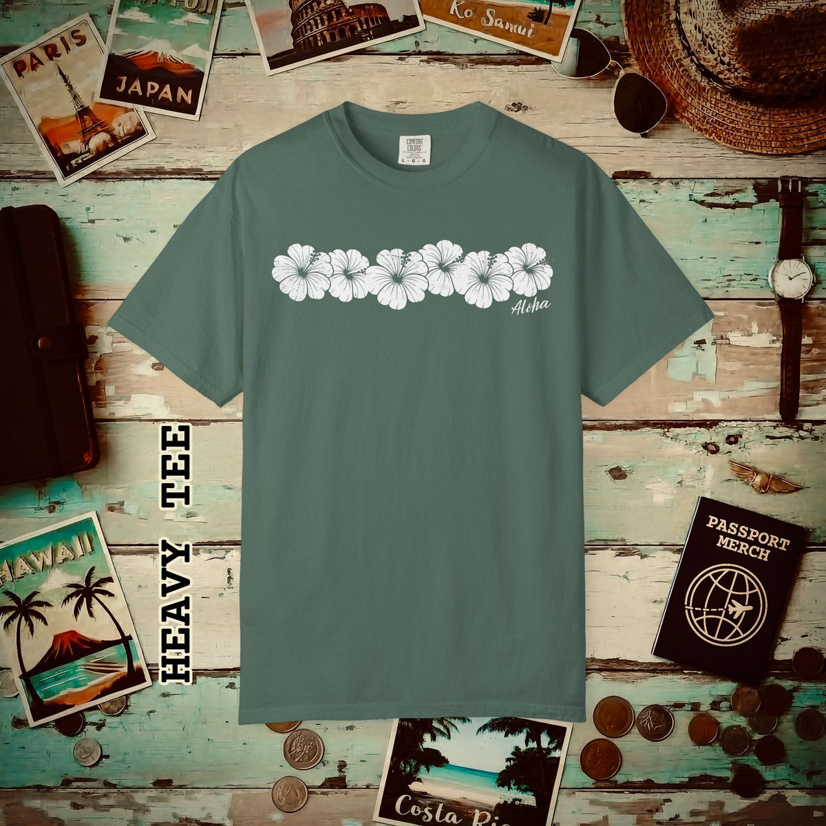 Monochrome Hibiscus, Hawaii Heavy Tee Blue Spruce / S
