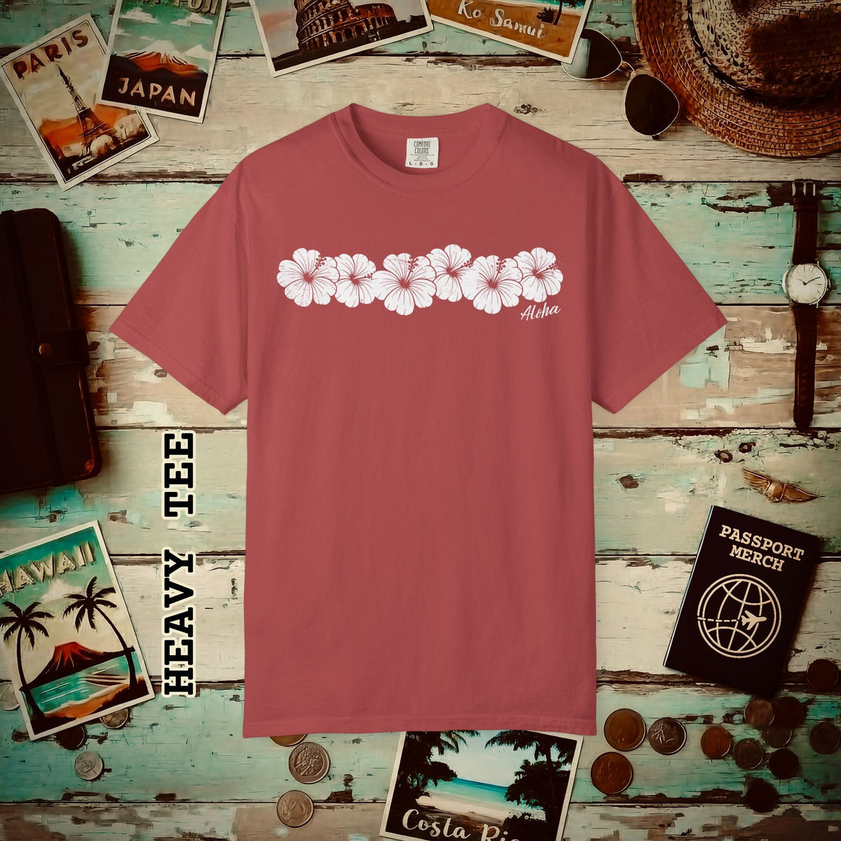 Monochrome Hibiscus, Hawaii Heavy Tee Crimson / S