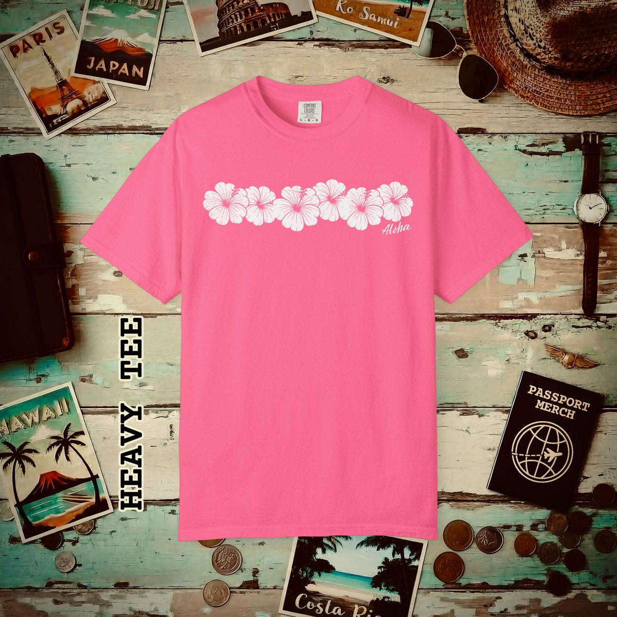 Monochrome Hibiscus, Hawaii Heavy Tee Crunchberry / S