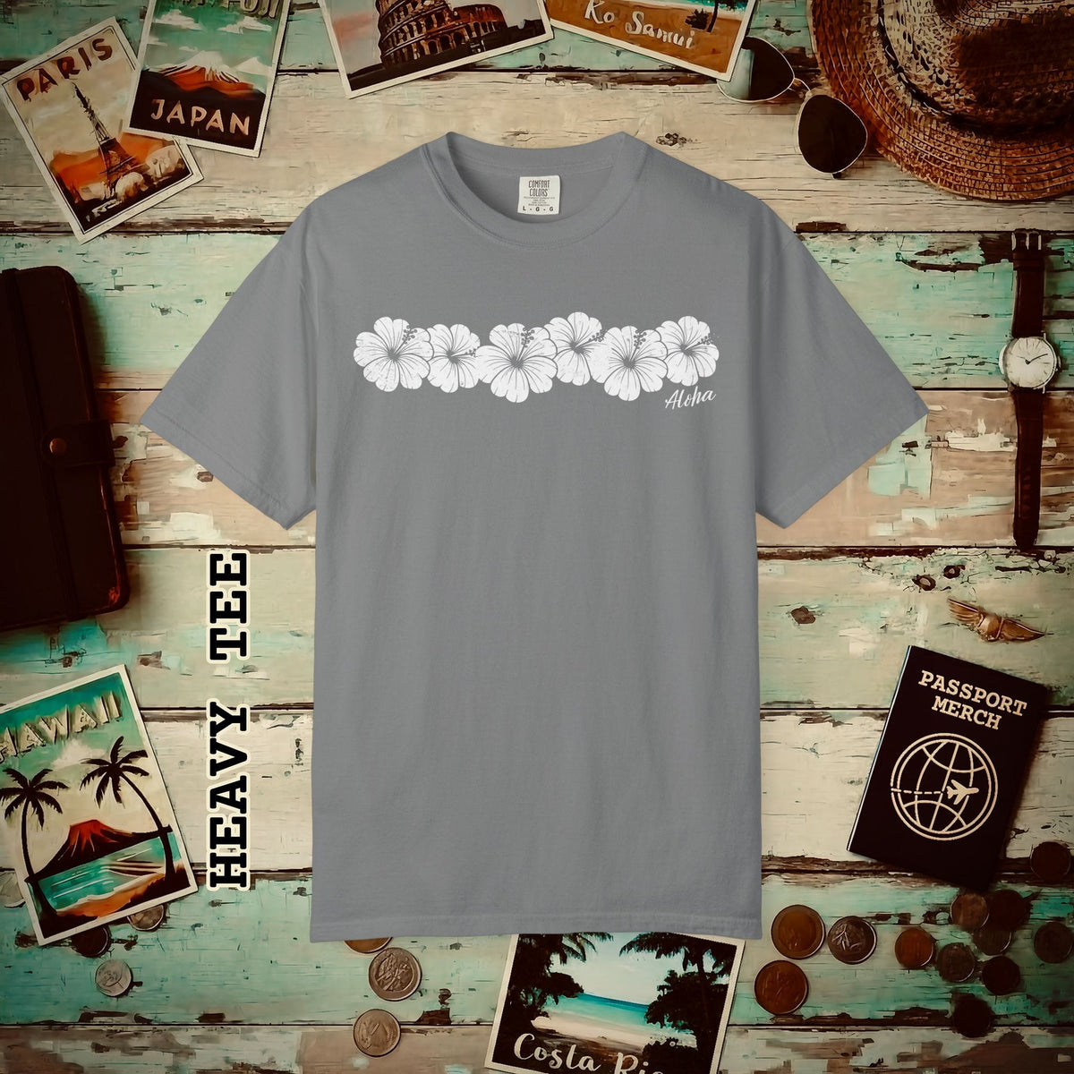 Monochrome Hibiscus, Hawaii Heavy Tee Grey / S