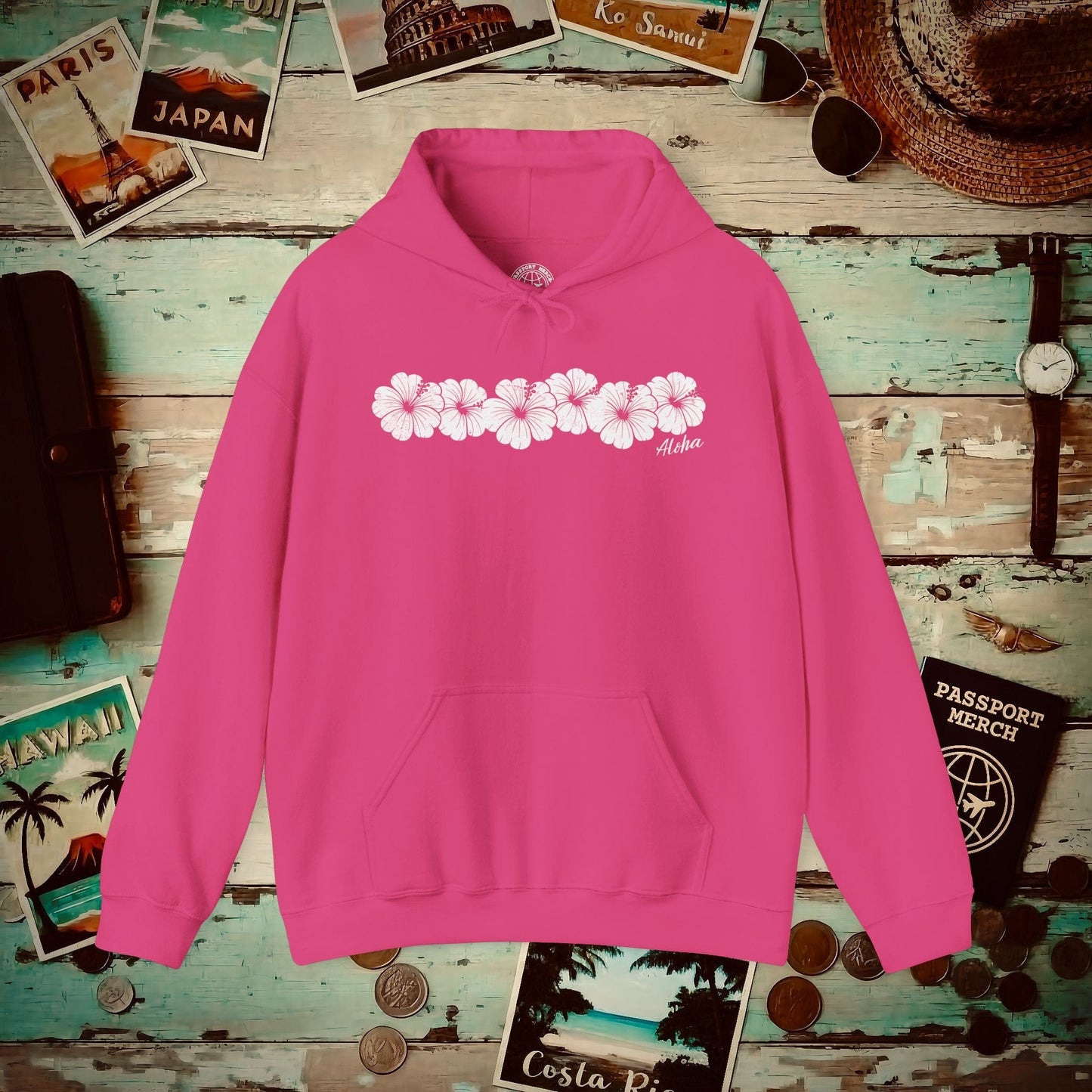 Monochrome Hibiscus, Hawaii Hoodie Heliconia / S