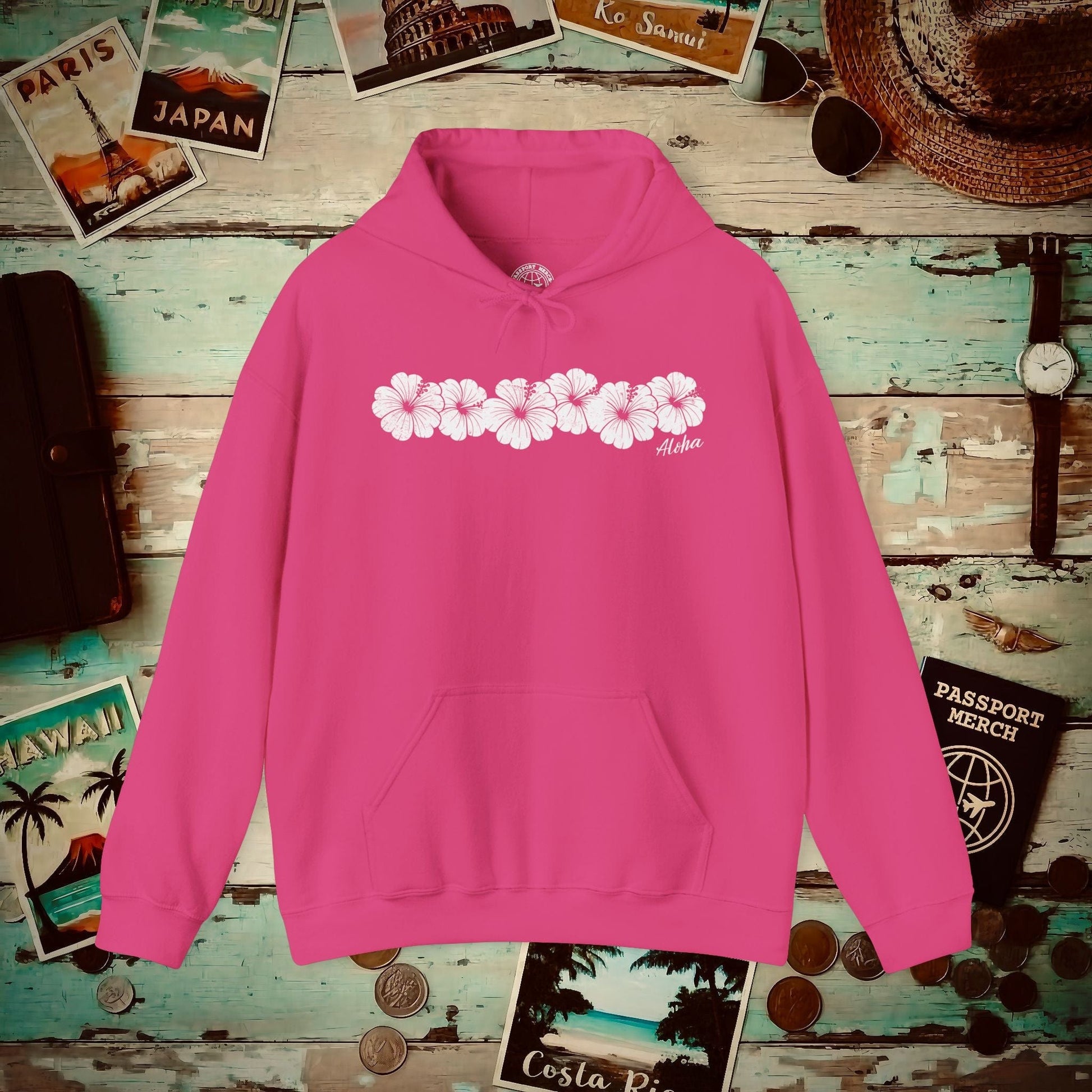 Monochrome Hibiscus, Hawaii Hoodie Heliconia / S