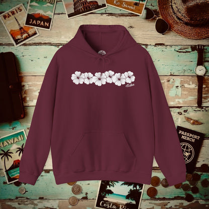 Monochrome Hibiscus, Hawaii Hoodie Maroon / S