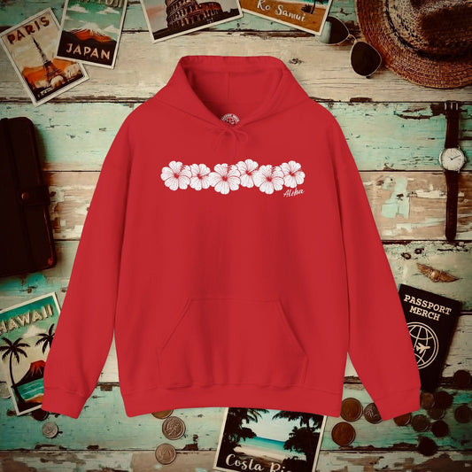 Monochrome Hibiscus, Hawaii Hoodie Red / S