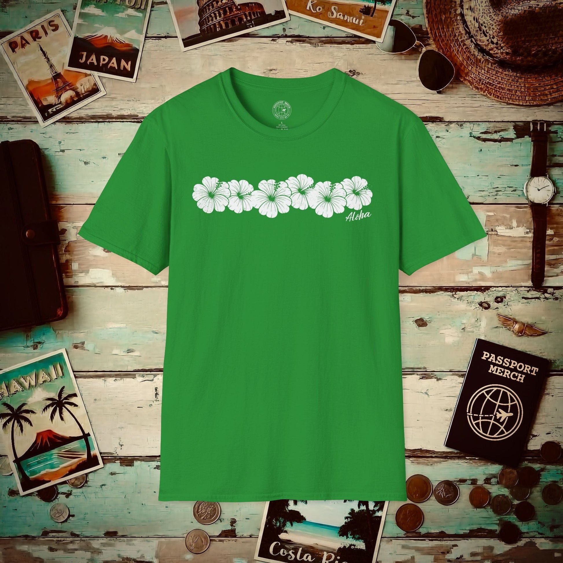 Monochrome Hibiscus, Hawaii T-Shirt Irish Green / S
