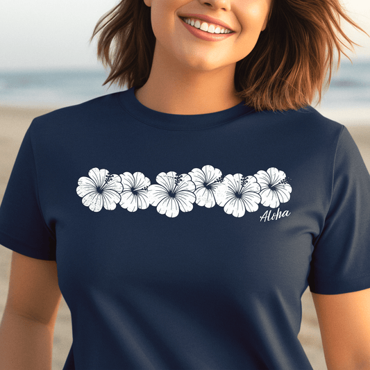 Monochrome Hibiscus, Hawaii T-Shirt Navy / S