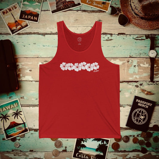 Monochrome Hibiscus, Hawaii Tank Top Red / XS