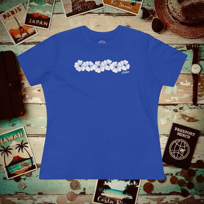 Monochrome Hibiscus, Hawaii, Womens Fit T-Shirt True Royal / S